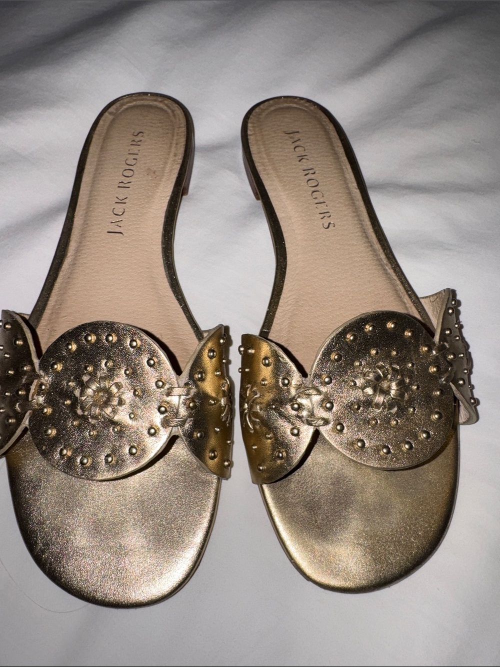 Jack Rogers Metallic Gold Leather Slide Mules